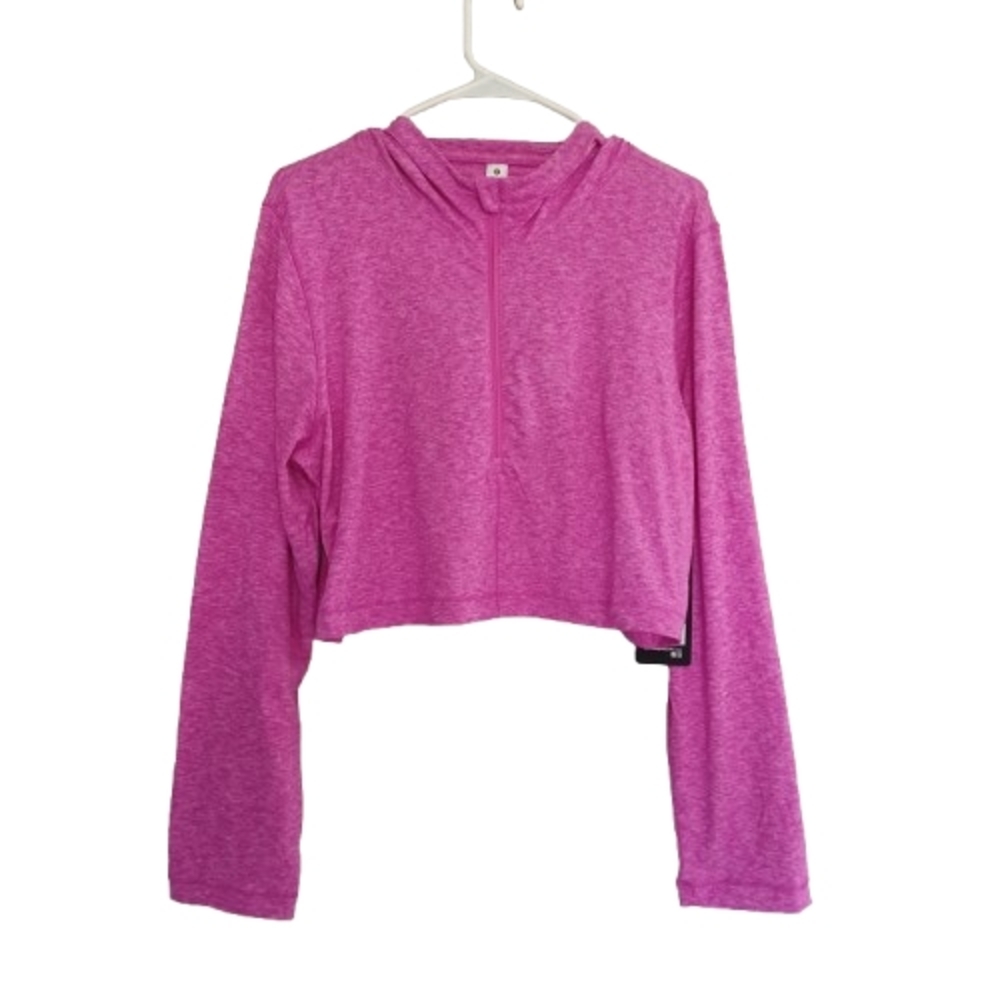 90 Degree By Reflex Magenta Cropped Hoodie Zipper Long Sleeve Tshirt Sports Top